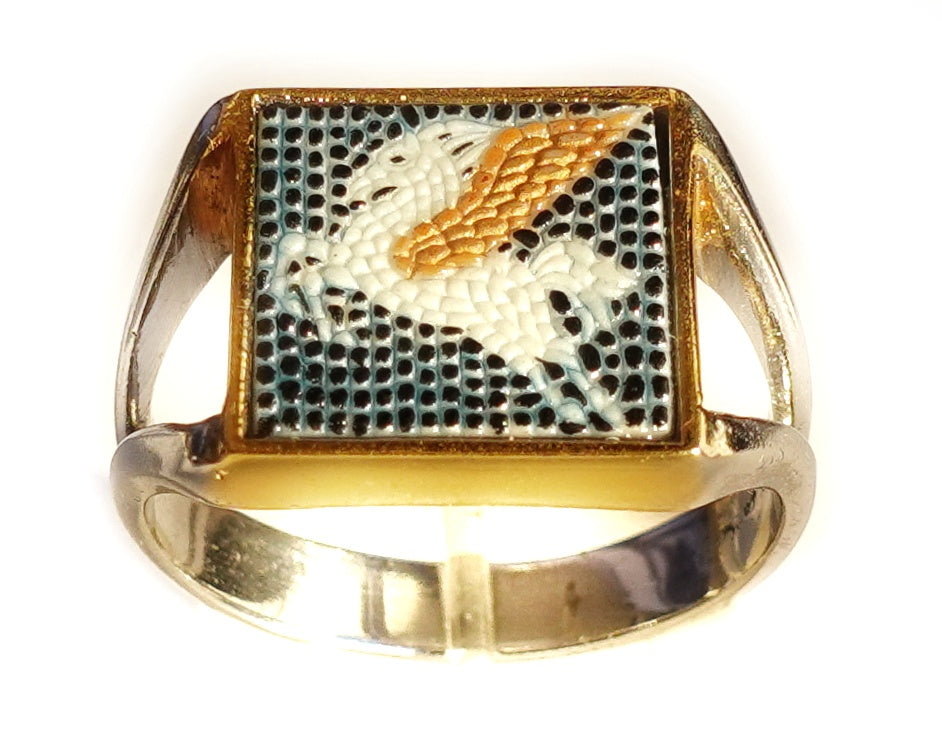 Pegasus micro mosaic ring in solid silver 925 (base : double