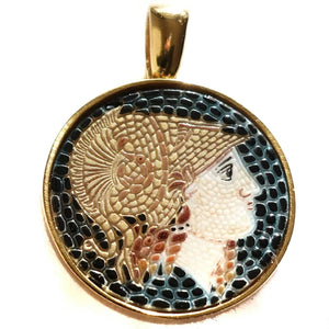 Athena micro mosaic pendant in solid silver 925 double gold plated 24k