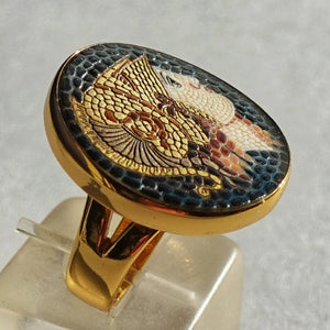 Athena micro mosaic ring in solid silver 925 double gold plated 24k