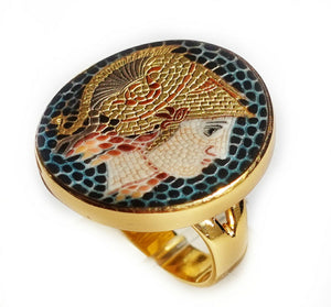 Athena micro mosaic ring in solid silver 925 double gold plated 24k