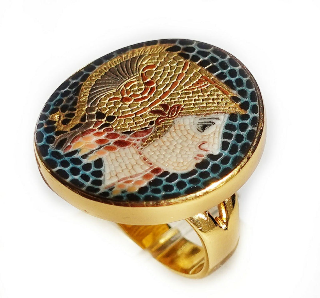 Athena micro mosaic ring in solid 14k gold