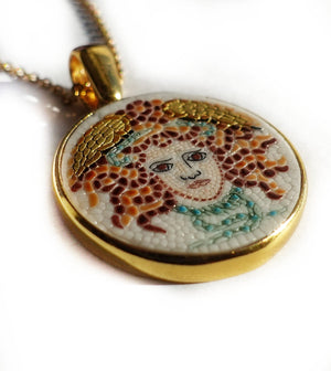 Medusa micro mosaic pendant in solid silver 925 double gold plated 24k