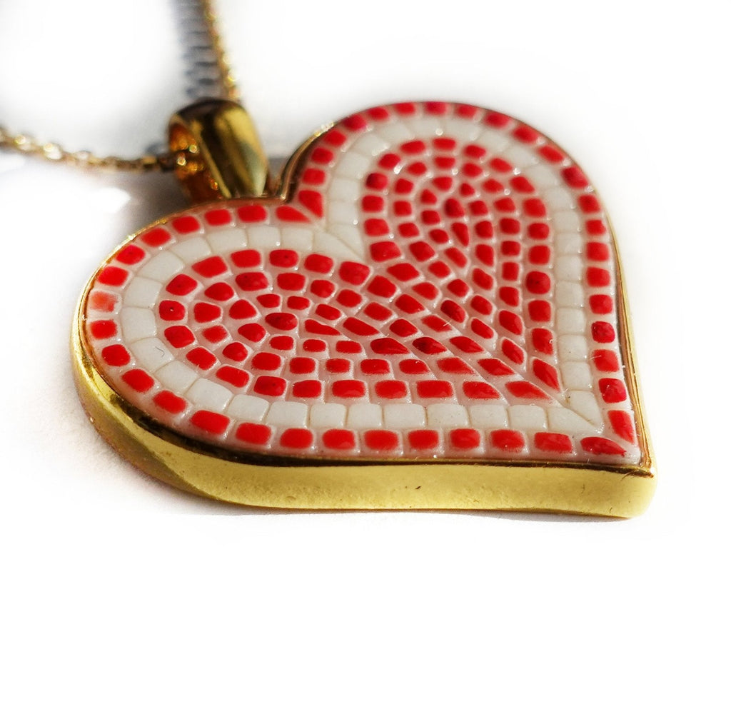 Heart micro mosaic pendant in solid 14k Gold