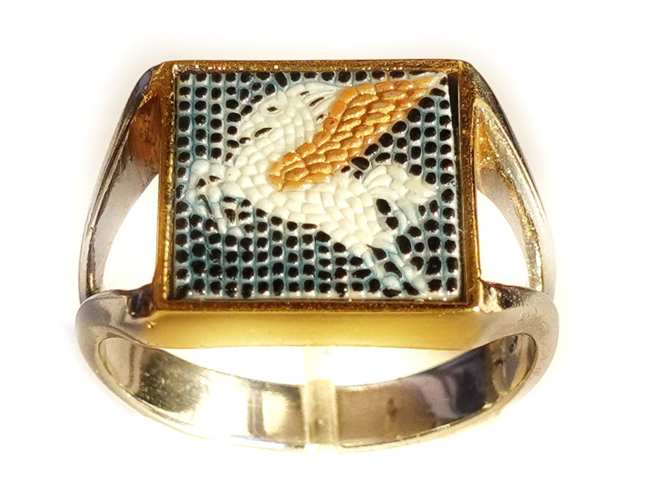 Pegasus micro mosaic ring in solid silver 925 (base : double rhodium plated)