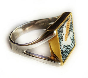 Pegasus micro mosaic ring in solid 14K GOLD (base : double rhodium plated)