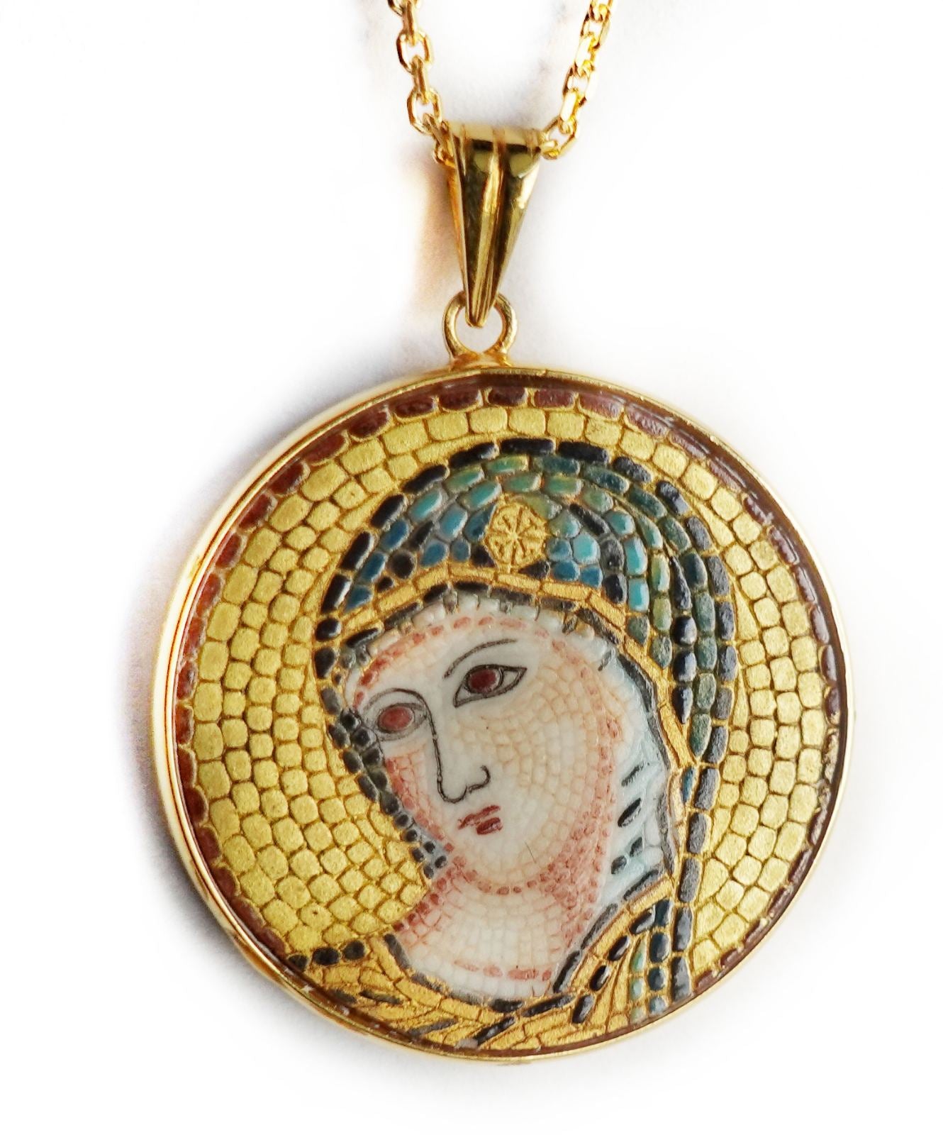 Mother Mary (panagia) micro mosaic pendant in solid silver 925 double –  AZURE by KYPARISSOS