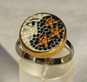 The Moon and Stars micro mosaic ring in solid 14K GOLD  (base : solid silver double rhodium plated)