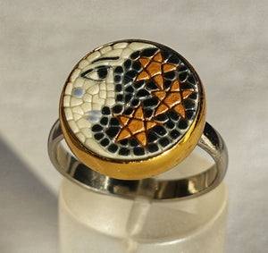 The Moon and Stars micro mosaic ring in solid silver 925 double gold plated 24k (base : solid silver double rhodium plated)
