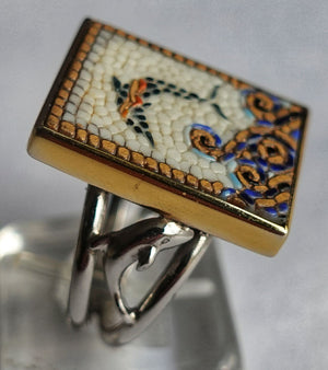 Dolphin micro mosaic ring in solid 14K GOLD (base : double rhodium plated)