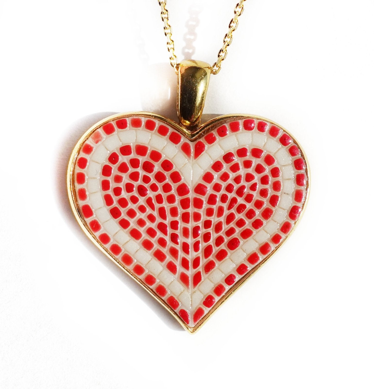 Heart micro mosaic pendant in solid 14k Gold