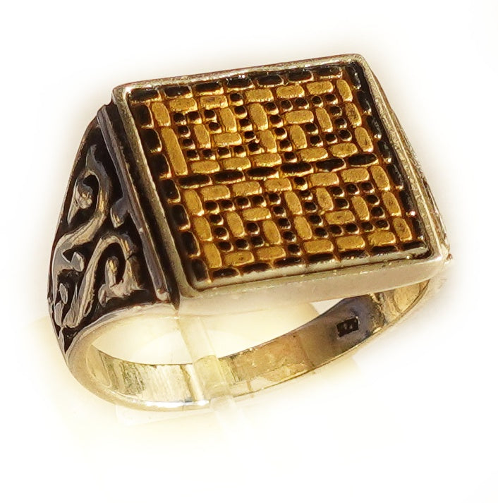 Meander ( meandros ) micro mosaic ring in solid silver 925 double rhodium plated