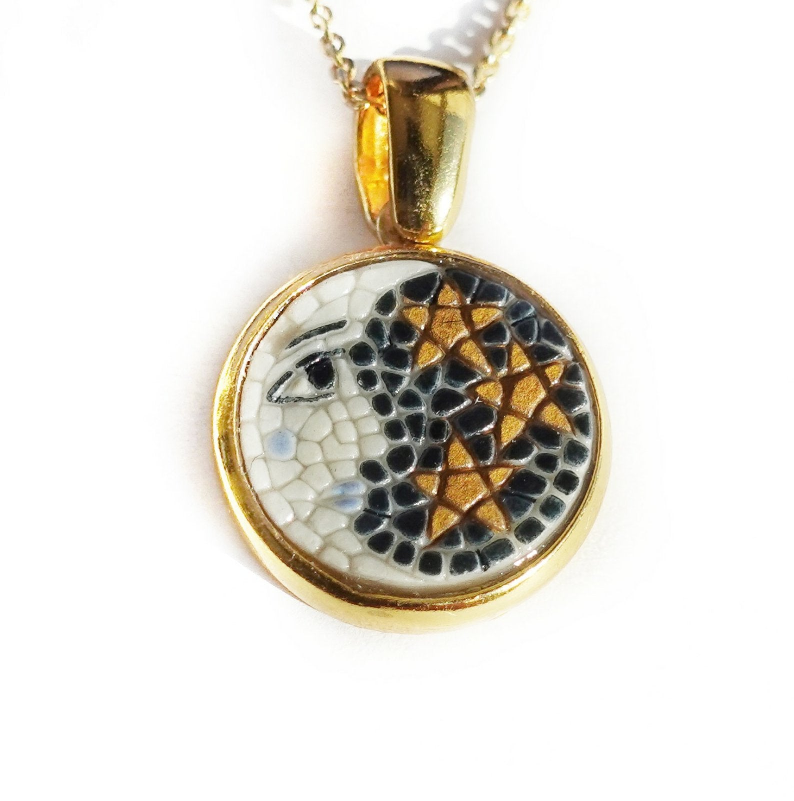 The Moon and Stars micro mosaic pendant in solid silver 925 double gold plated 24k