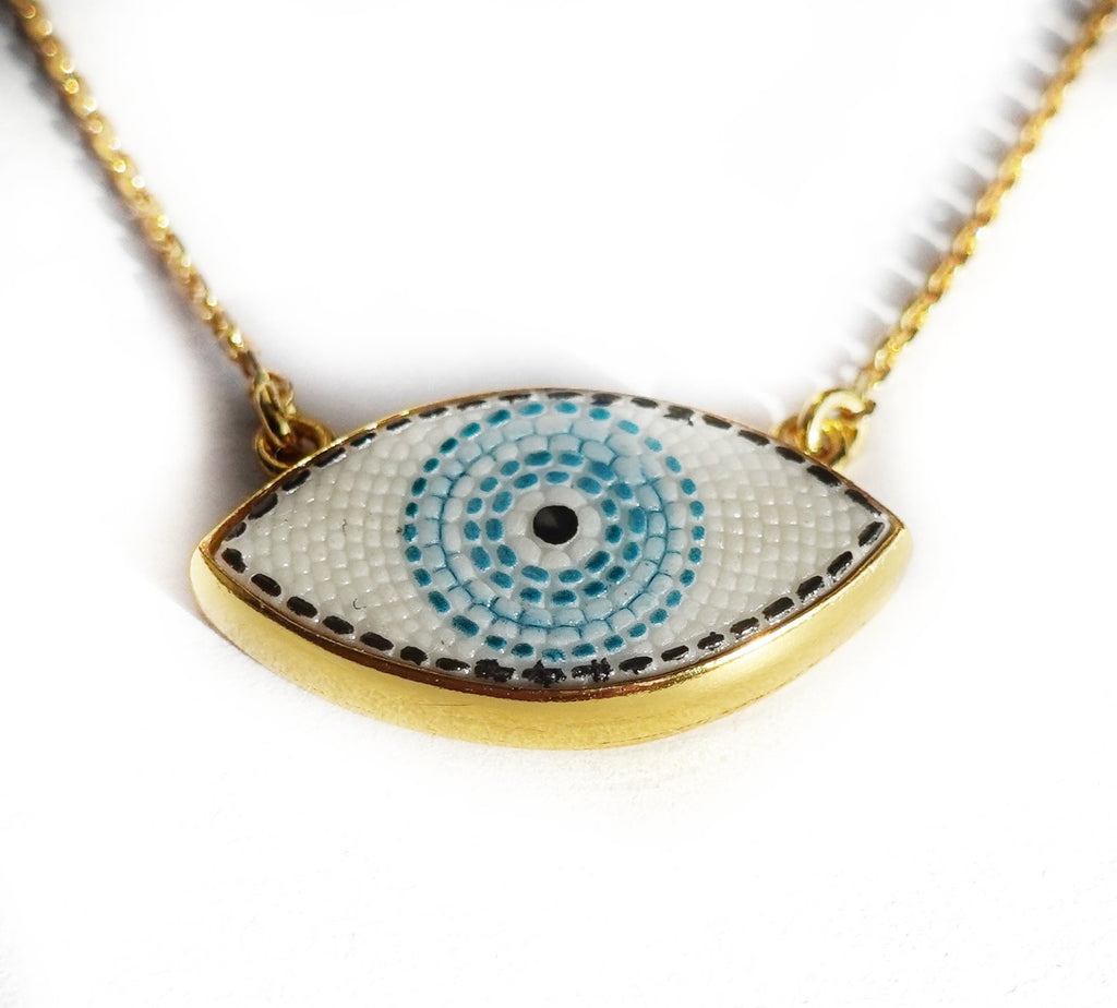 Evil eye micro mosaic pendant in solid silver 925 double gold plated 24k
