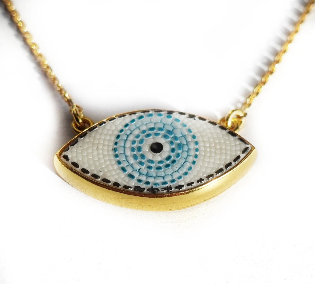 Evil eye micro mosaic pendant in solid 14K Gold