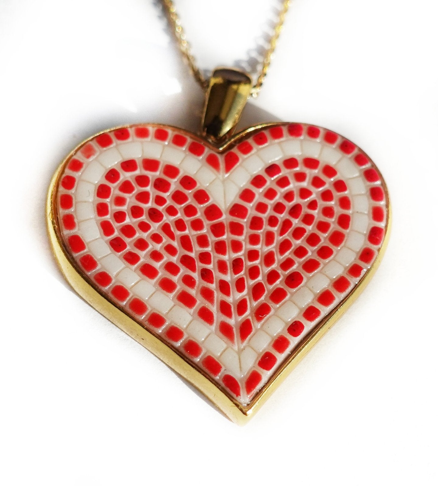 Heart micro mosaic pendant in solid 14k Gold