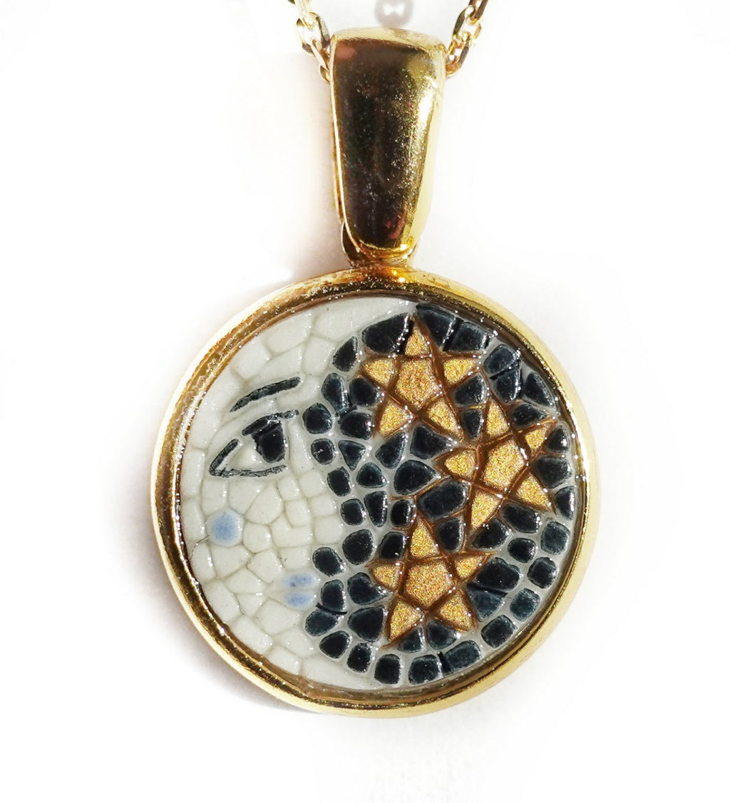 The Moon and Stars micro mosaic pendant in solid silver 925 double gold plated 24k