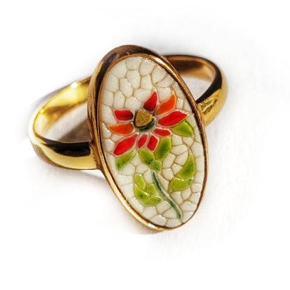Flower micro mosaic ring in solid silver 925 double gold plated 24k
