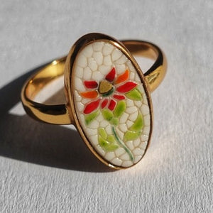 Flower micro mosaic ring in solid silver 925 double gold plated 24k