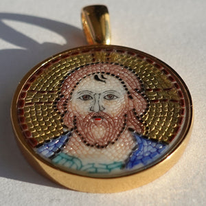Jesus Christ micro mosaic pendant in solid 14k gold
