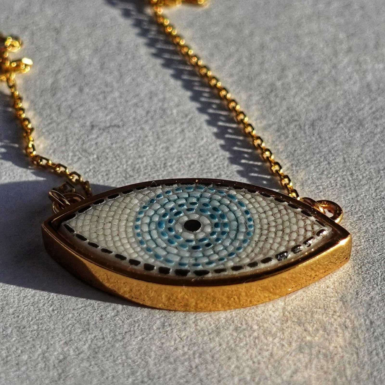 Evil eye micro mosaic pendant in solid silver 925 double gold plated 24k