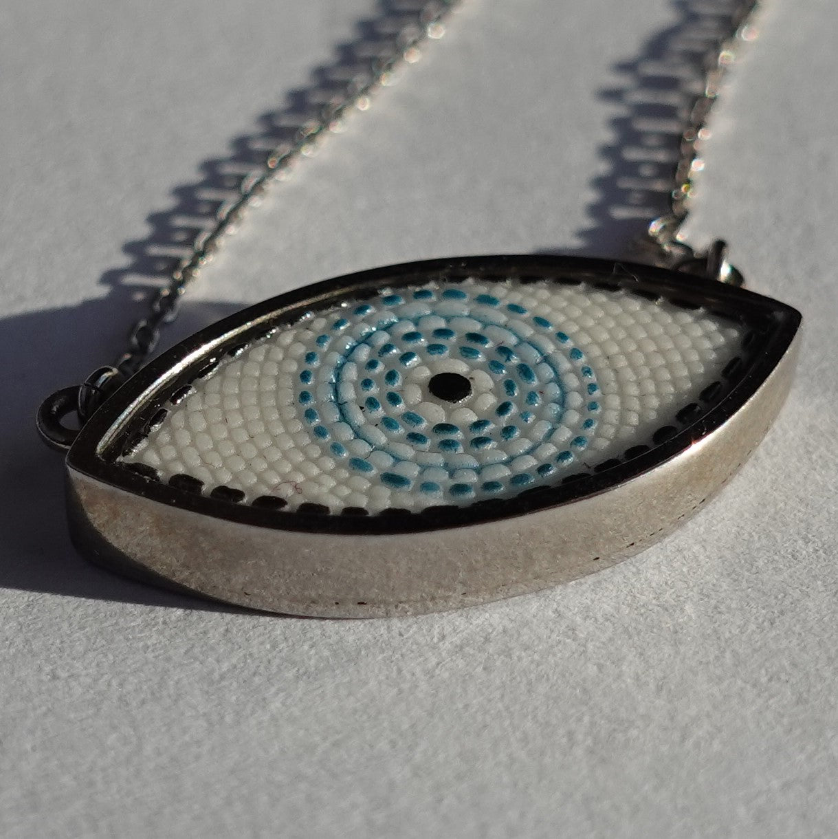 Evil eye micro mosaic pendant in solid silver 925 double rhodium plated