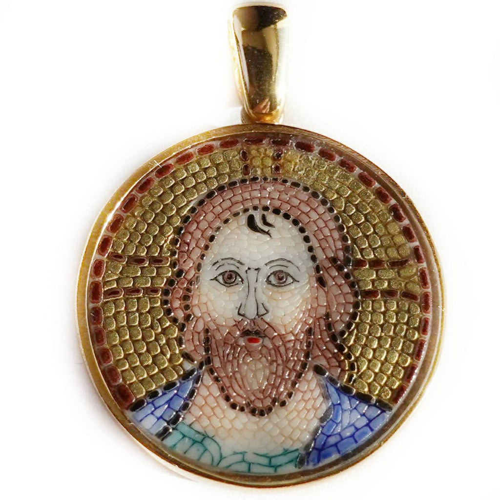 Jesus Christ micro mosaic pendant in solid silver 925 double gold plated 24k
