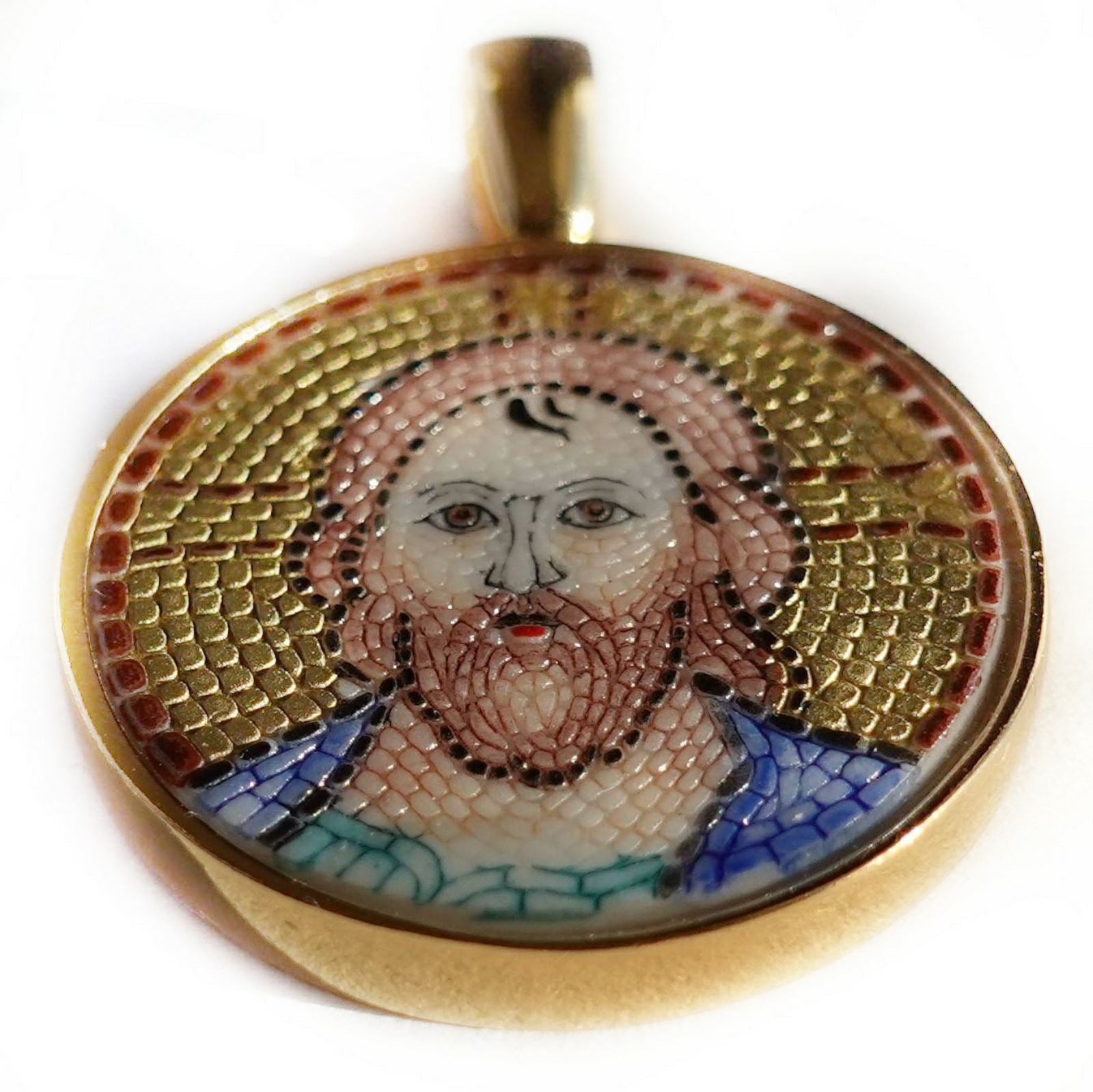 Jesus Christ micro mosaic pendant in solid 14k gold