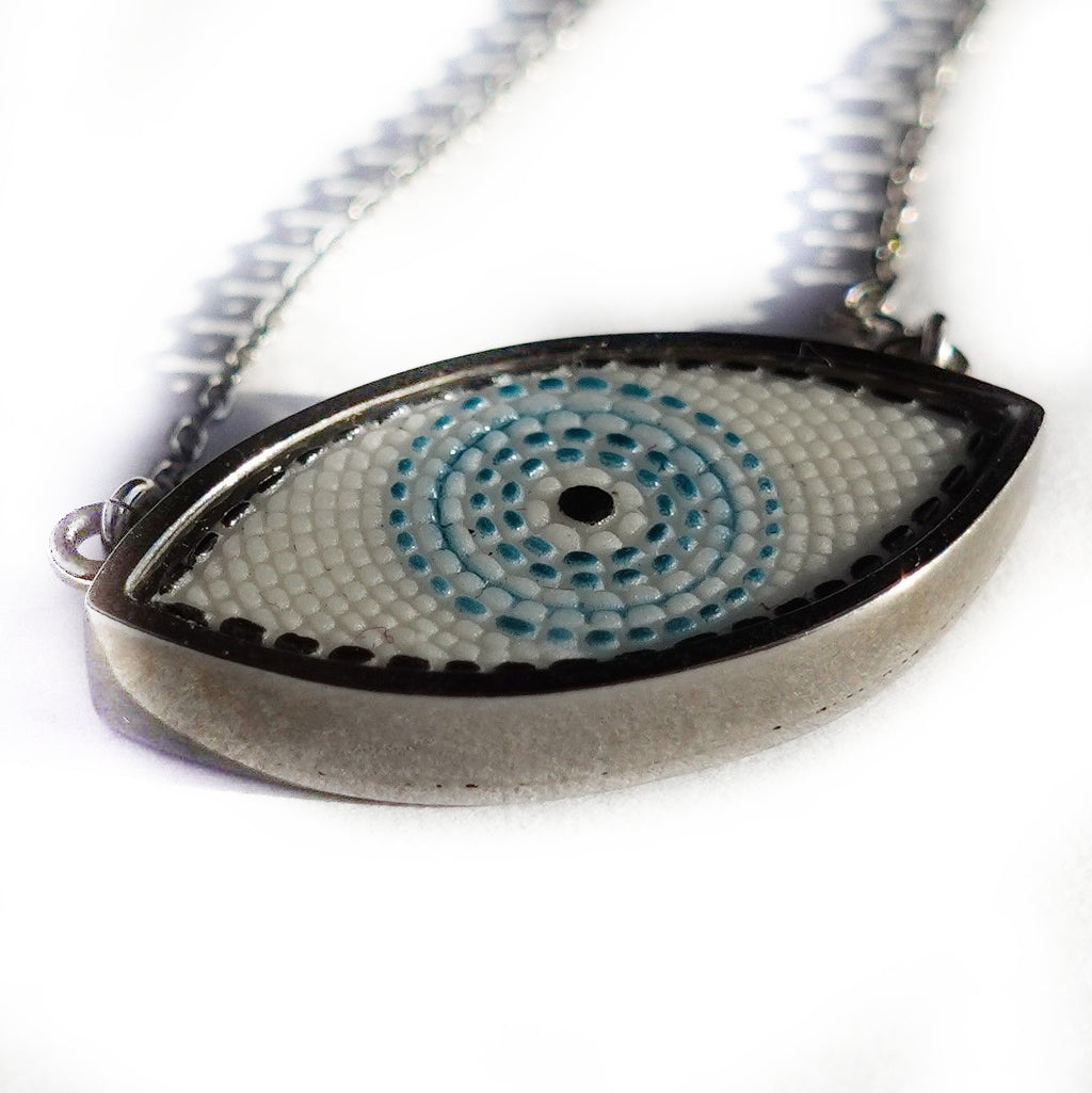 Evil eye micro mosaic pendant in solid silver 925 double rhodium plated