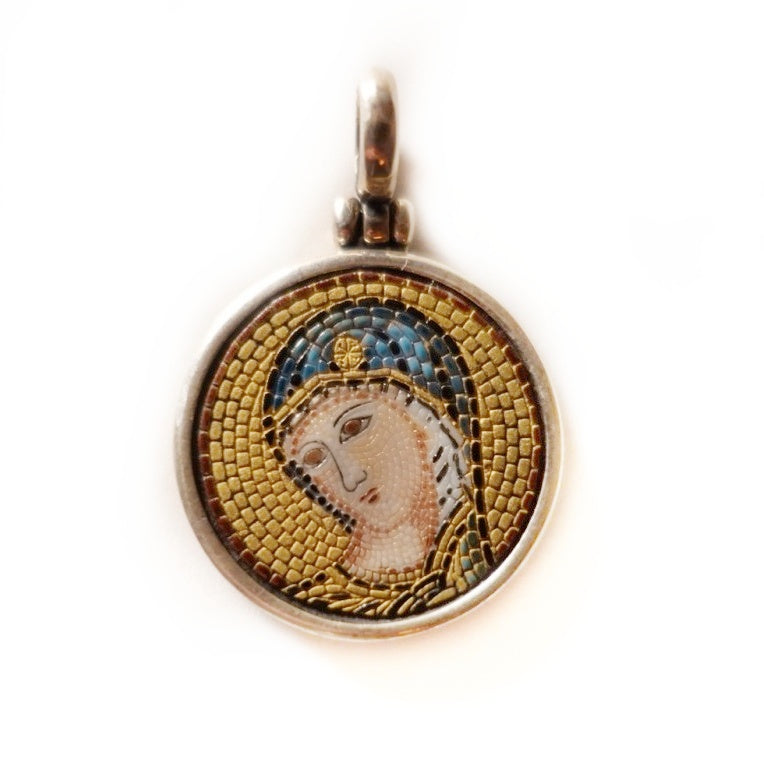 Mother Mary (panagia) micro mosaic pendant in solid silver 925