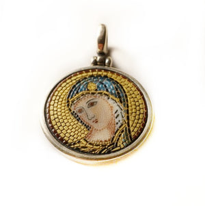 Mother Mary (panagia) micro mosaic pendant in solid silver 925