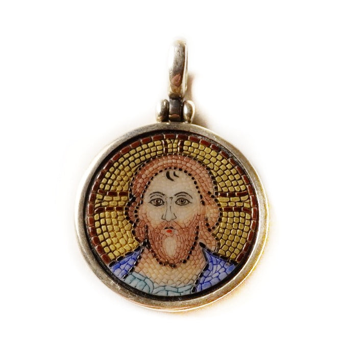 Jesus Christ micro mosaic pendant in solid silver 925