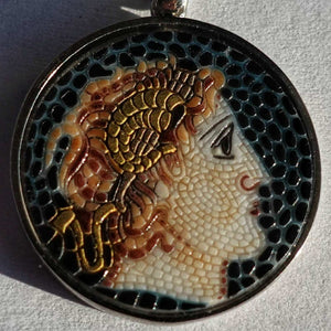 Alexander the Great micro mosaic pendant in solid silver 925 double rhodium plated